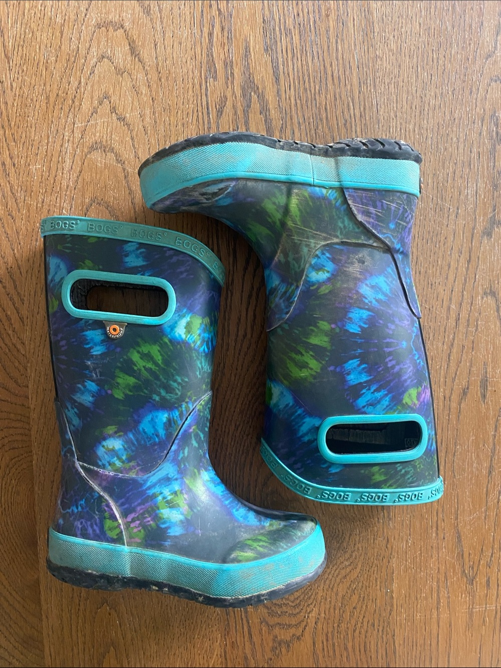 Bogs Kids Teal, Blue & Green Tie-Dye Waterproof Rain Boots